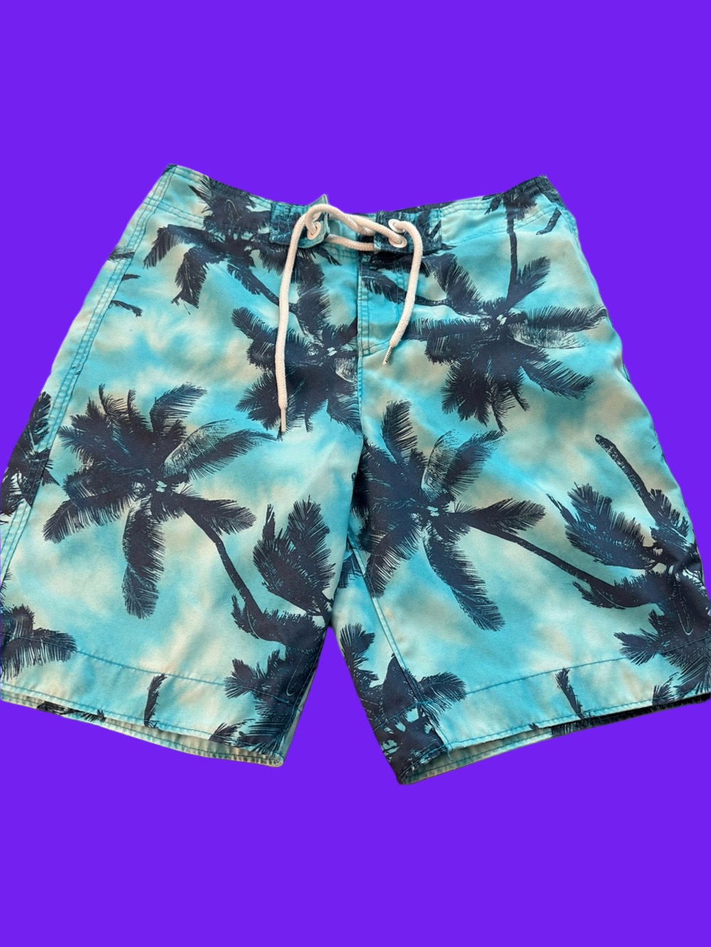 Hollister Teal & Navy Palm-Print Hybrid Swim Shorts